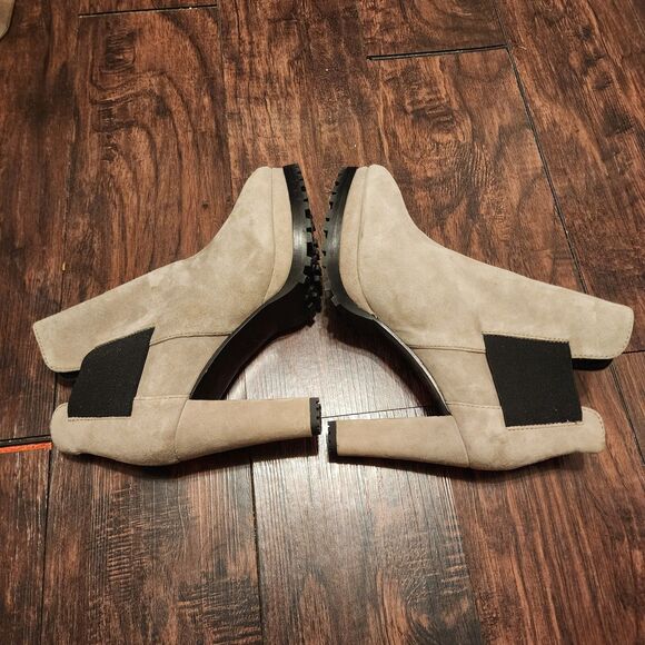 AllSaints Boots Womens 7.5 Grey Suede Sarris Bootie Platform Heel Pull-on - Picture 4 of 9